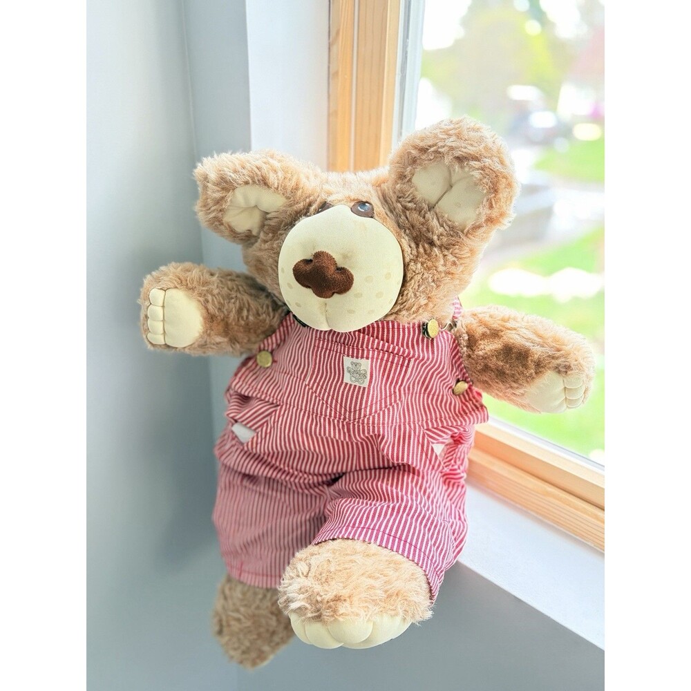 Vtg 80s Xavier Roberts Plush Furskins Teddy Bear Stuffed Red Stripe Overalls 22”